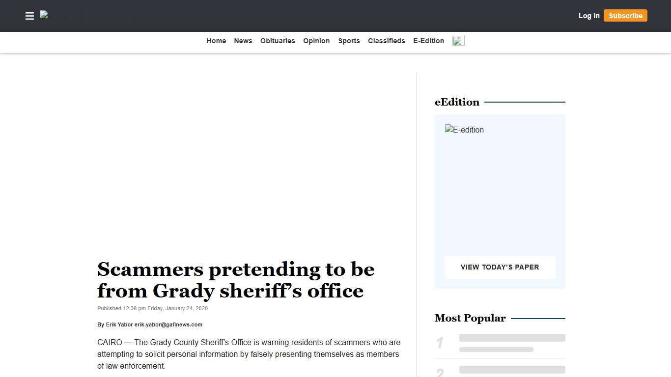 Scammers pretending to be from Grady sheriff’s office | Thomasville Times-Enterprise